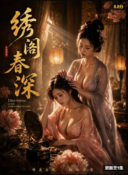绣阁春深竖版海报，古装女性角色梳妆